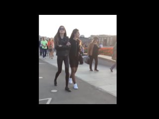 spying on girls on the street. girl in leggings