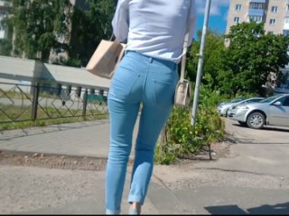 sexy booty in blue jeans with heels